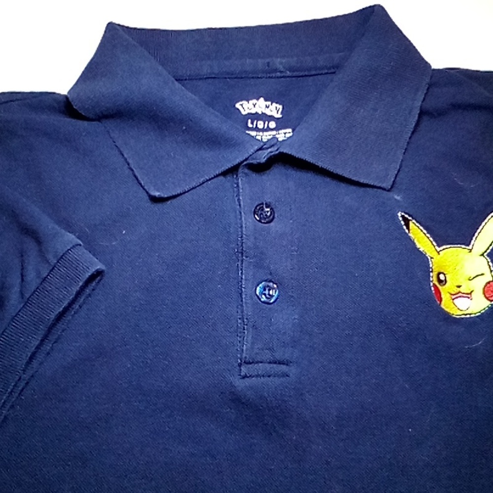 Pokemon, Size Large, Blue w/embroidery, Short Sleeve Polo Shirt
